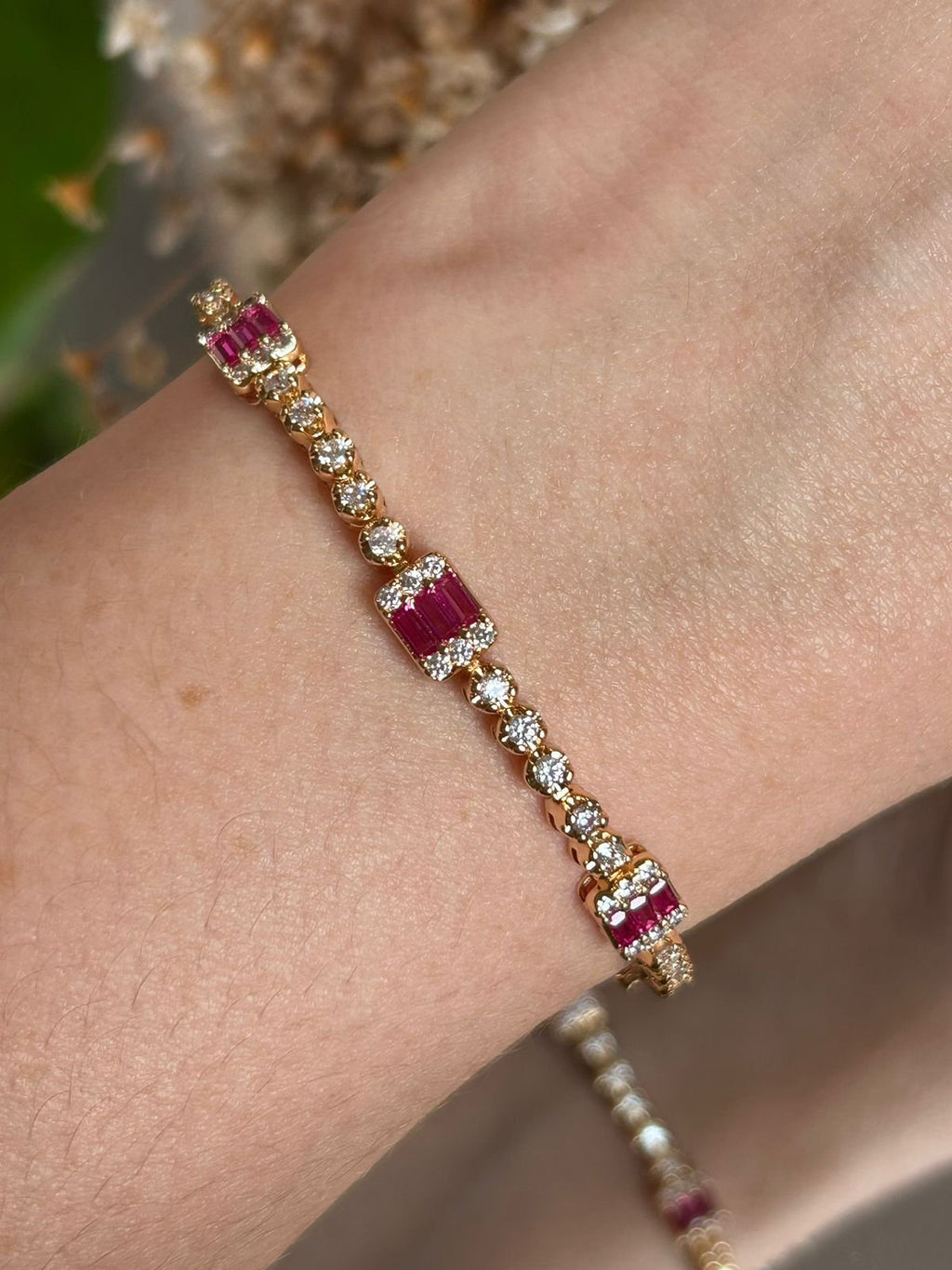 Pulseira Riviera Baguete Safira Rosa/Pink